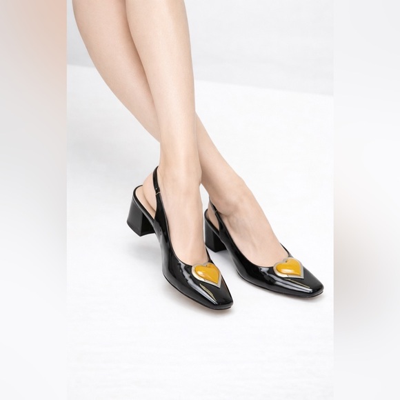 Unique Vintage ‘50s Black & Orange Heart Leatherette Slingback Heels, Sz 6, NWT! - Picture 5 of 16